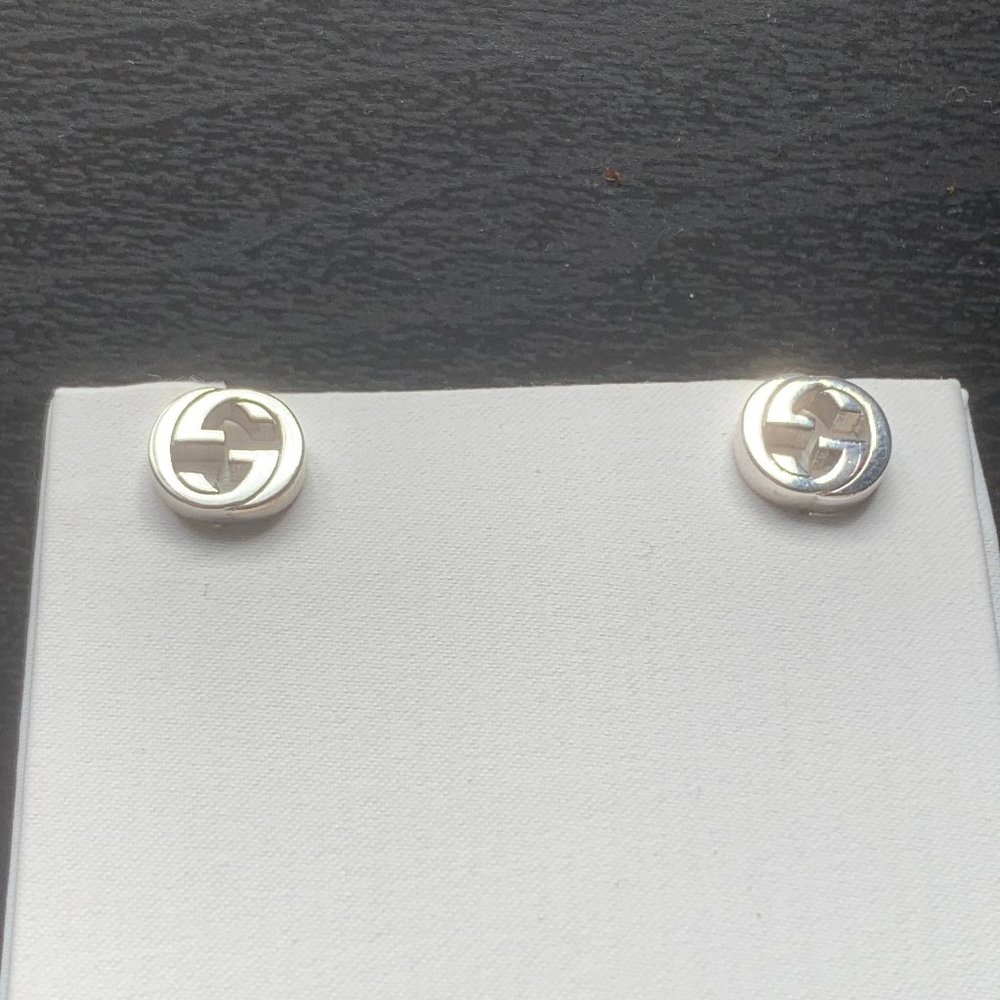 GUCCI interlocking G stud sterling silver earrings